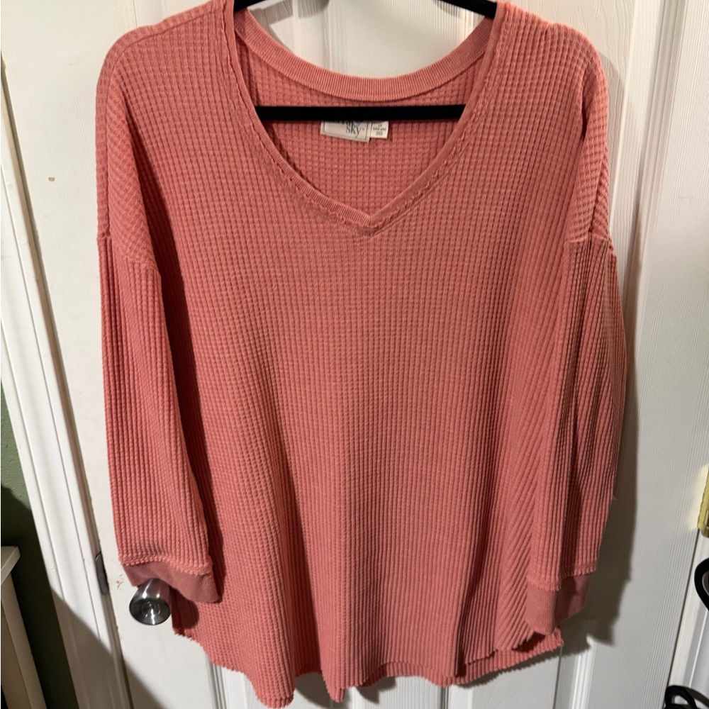 ❣️❄️Terra & Sky Pink Waffle Knit V-Neck Top